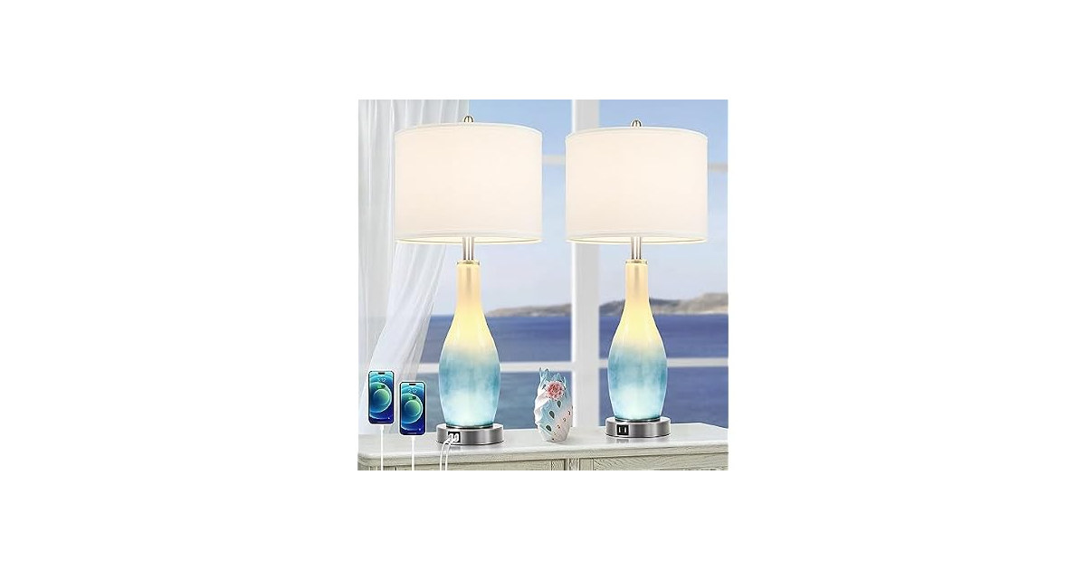 Tall Glass Table Lamps, Set of 2