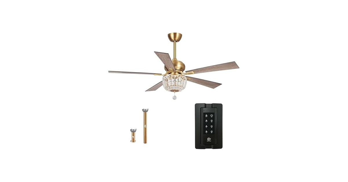 Parrot Uncle 52" Gold Crystal Chandelier Fan