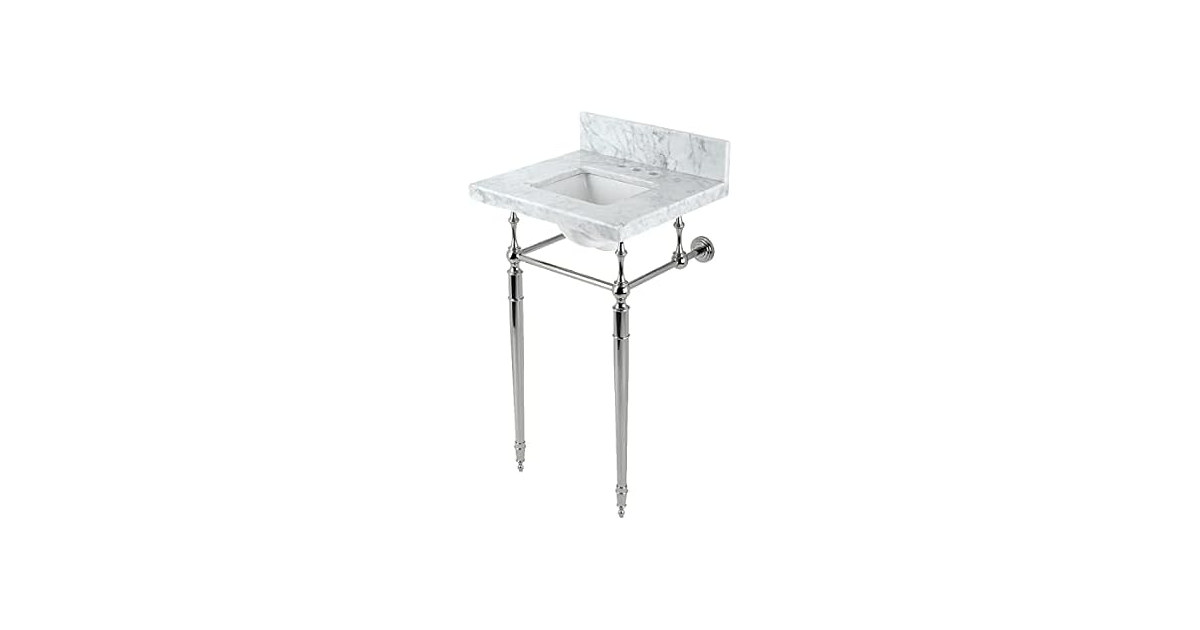 Kingston Brass Sink, Carrara Marble White/Polished Nickel
