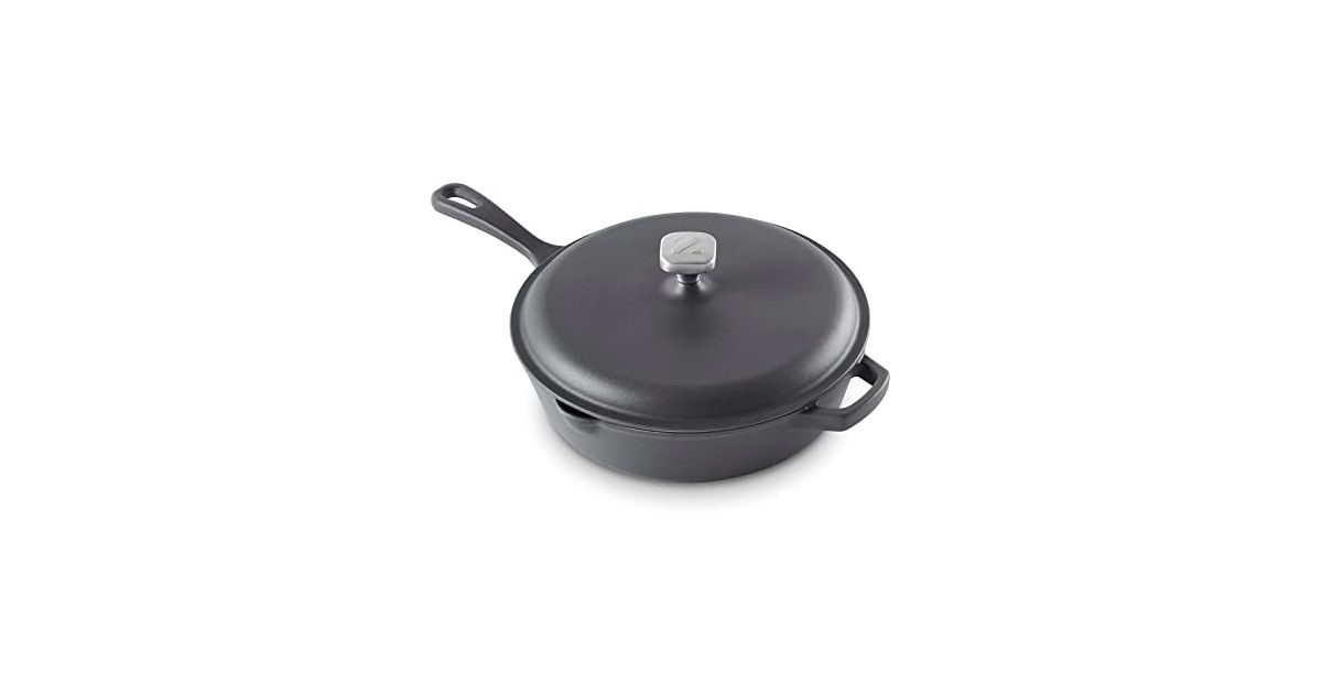 Zakarian Nonstick Cast Iron Deep Skillet with Cast Iron Lid