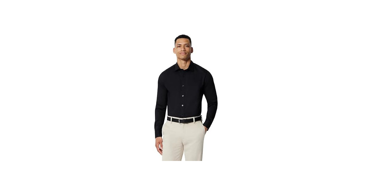 Amazon Essentials Men Stretch Wrinkle Shirt Black