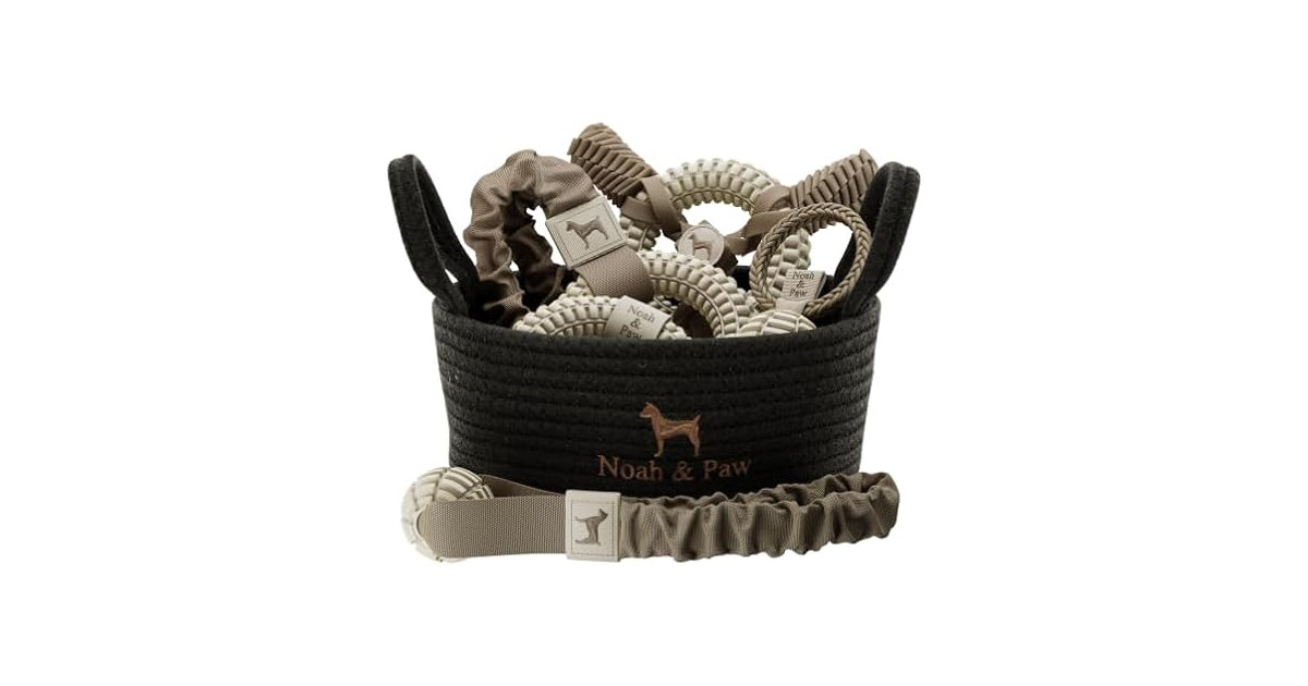 NOAH & PAW Luxury Dog Toy Gift Basket- Beige Rubber