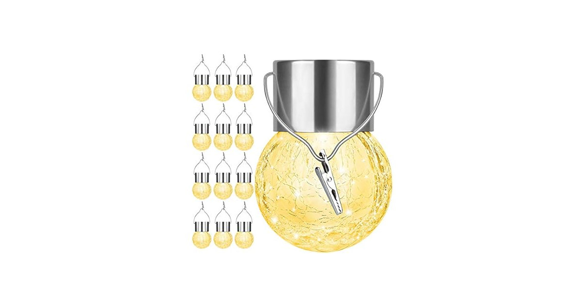 Bosceos 12-Pack Hanging Solar Lights, Decorative Cracked Glass