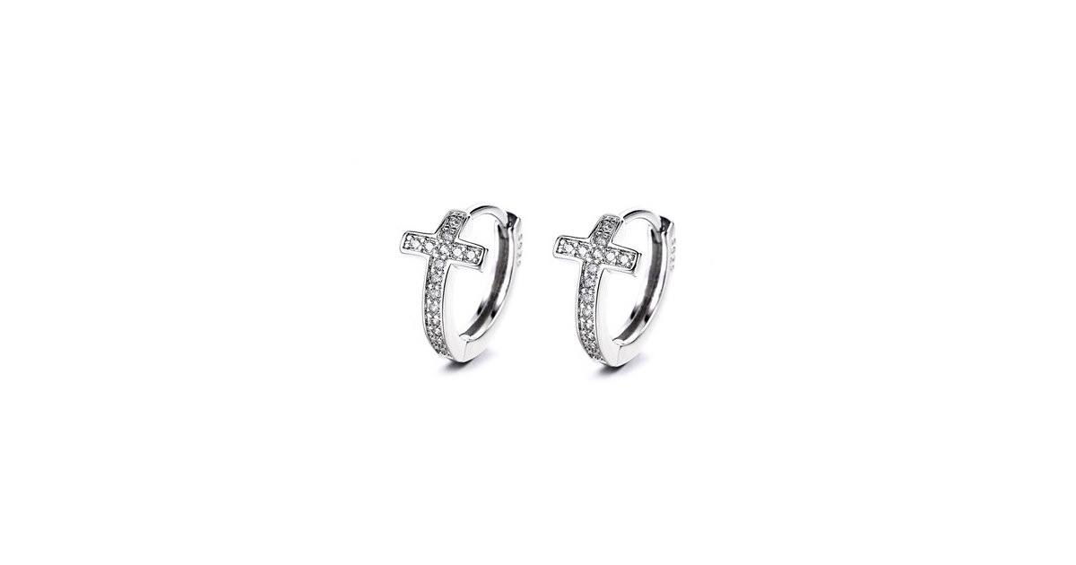 White Gold Plated Cross Huggie Earring