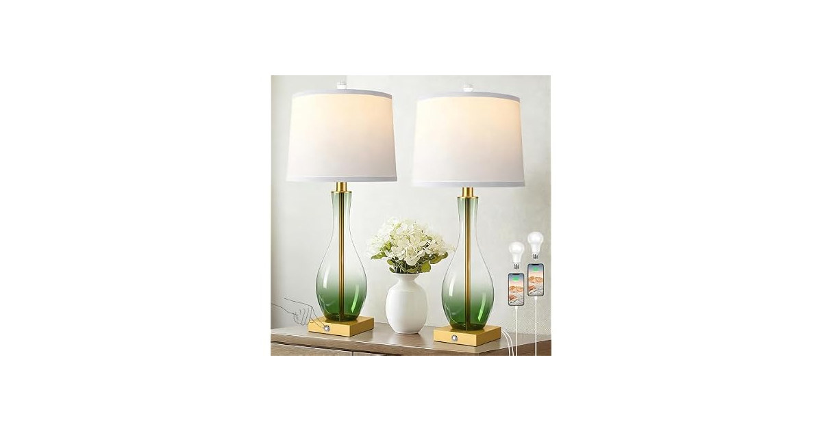 WIHTU Glass Table Lamps, Green
