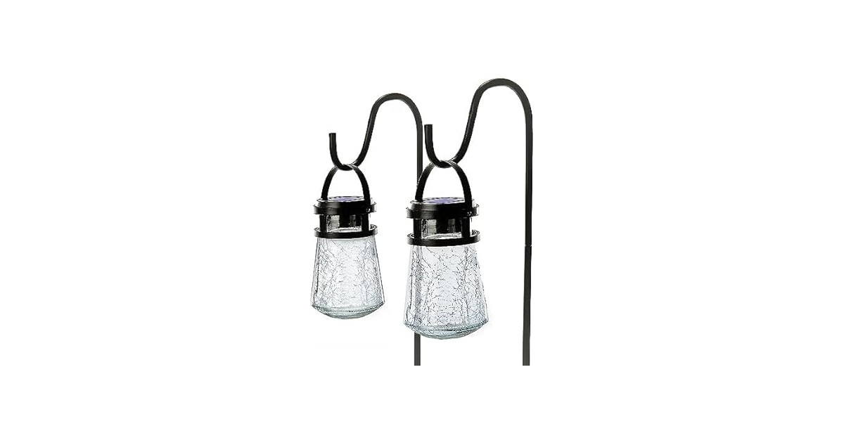 Home Zone 2Pk Crackle Glass Solar Lanterns