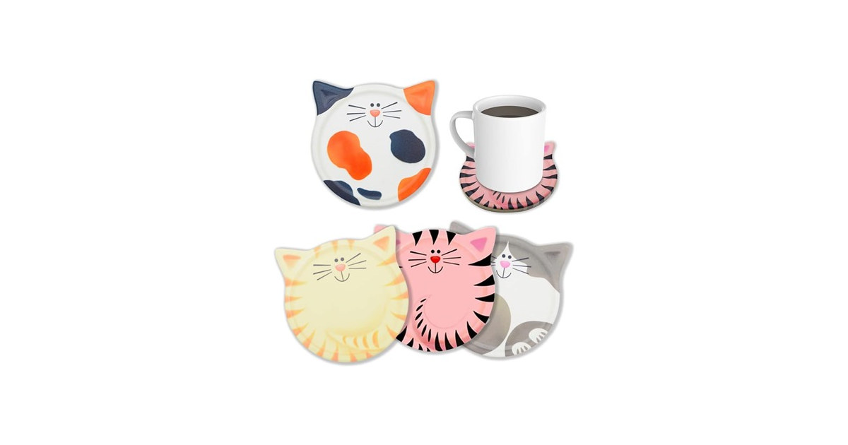 Funny Cat Ceramic Drink Coasters 8-Pack