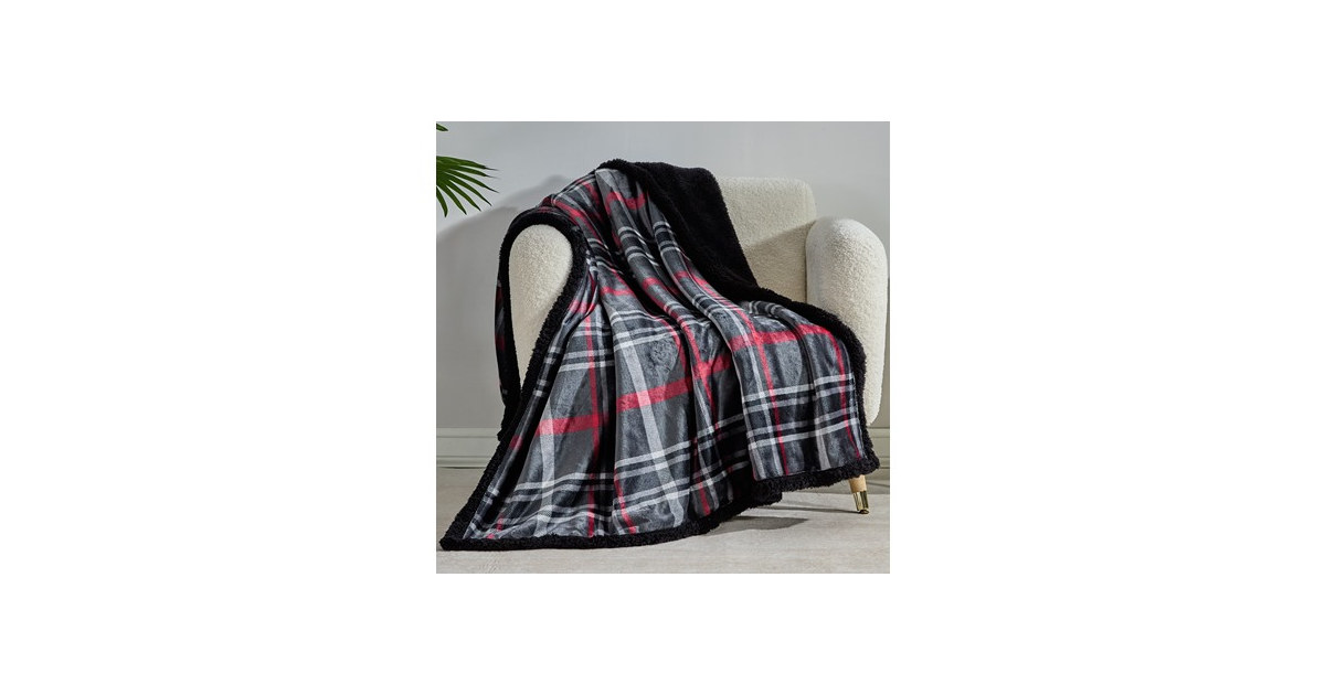 Noble House Midnight Plaid Sherpa Throw (2 Pack)