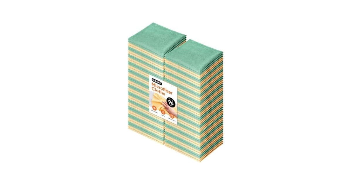 Superio Microfiber Cleaning Cloth for Cars (Yellow/Green), 96 Pack