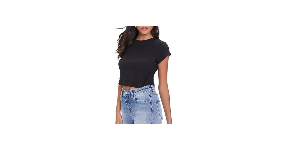 Forever 21 Smocked Cap-Sleeve Tee Black