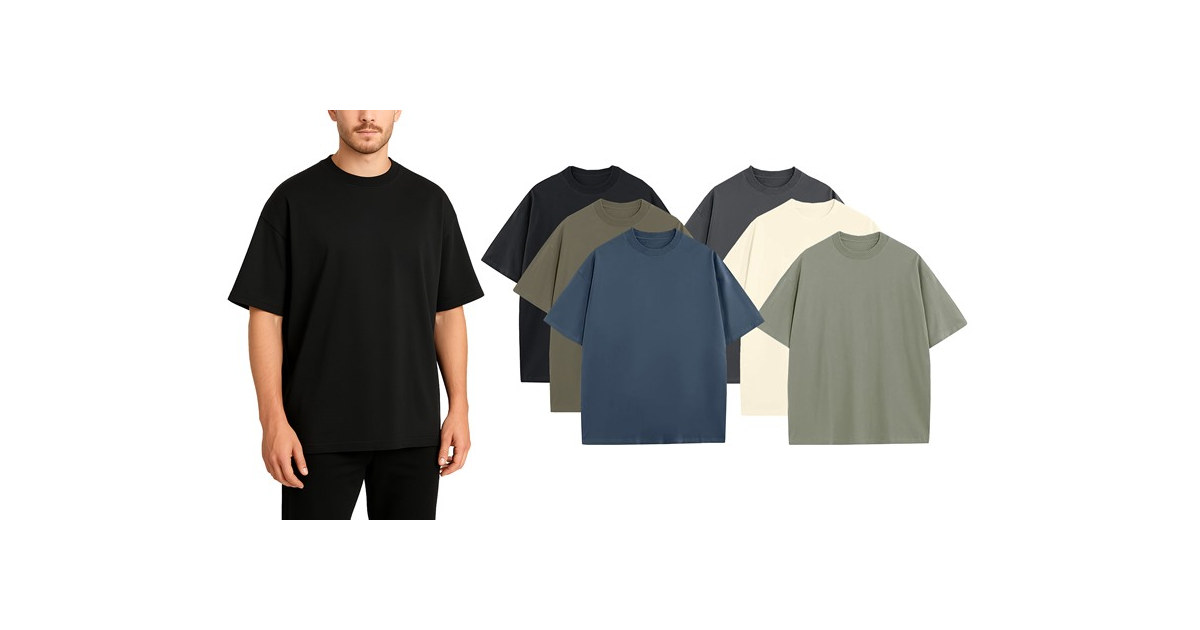 Mens Oversized Drop Shoulder Cotton Tee (1, 3, or 5Pk)