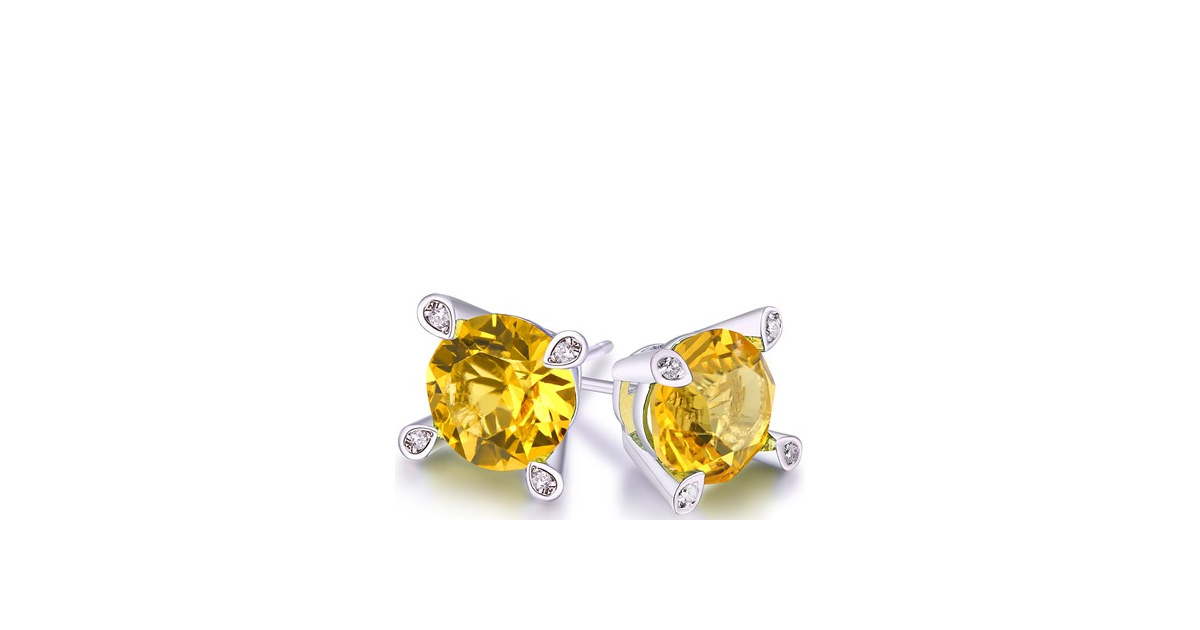 14K White Gold Plated Citrine Studs