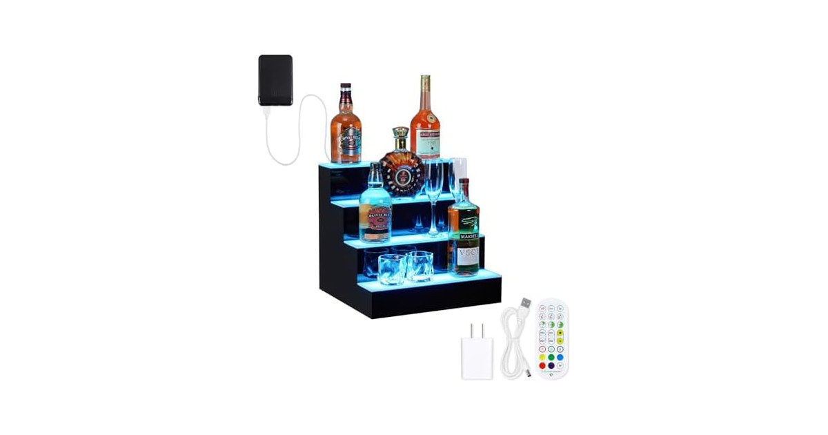 16'' LED Lighted Liquor Bottle Shelf, 4 Tier
