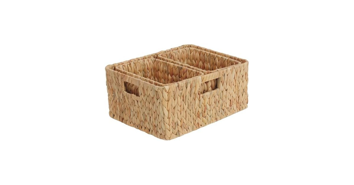 CROS Set of 3 Water Hyacinth Storage Baskets Kitchen (Natural)