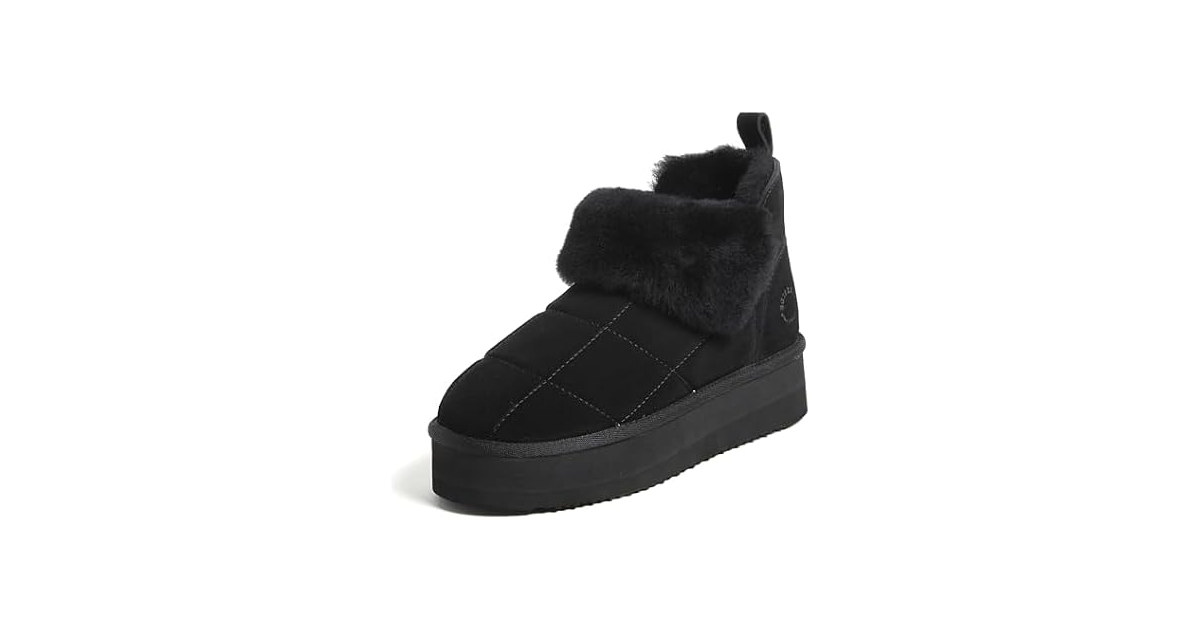 Dearfoams Womens Bayswater Platform Shearling Bootie
