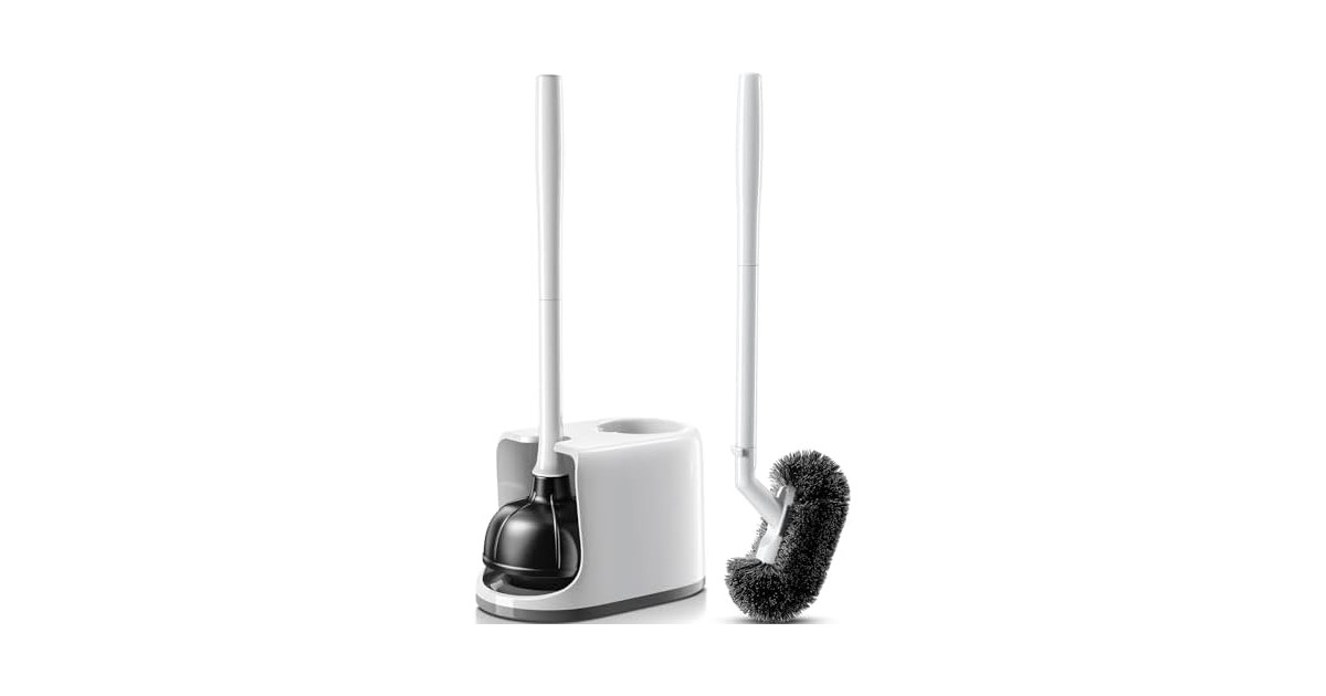 HAMITOR 1 Pack White Toilet Plunger Brush Set