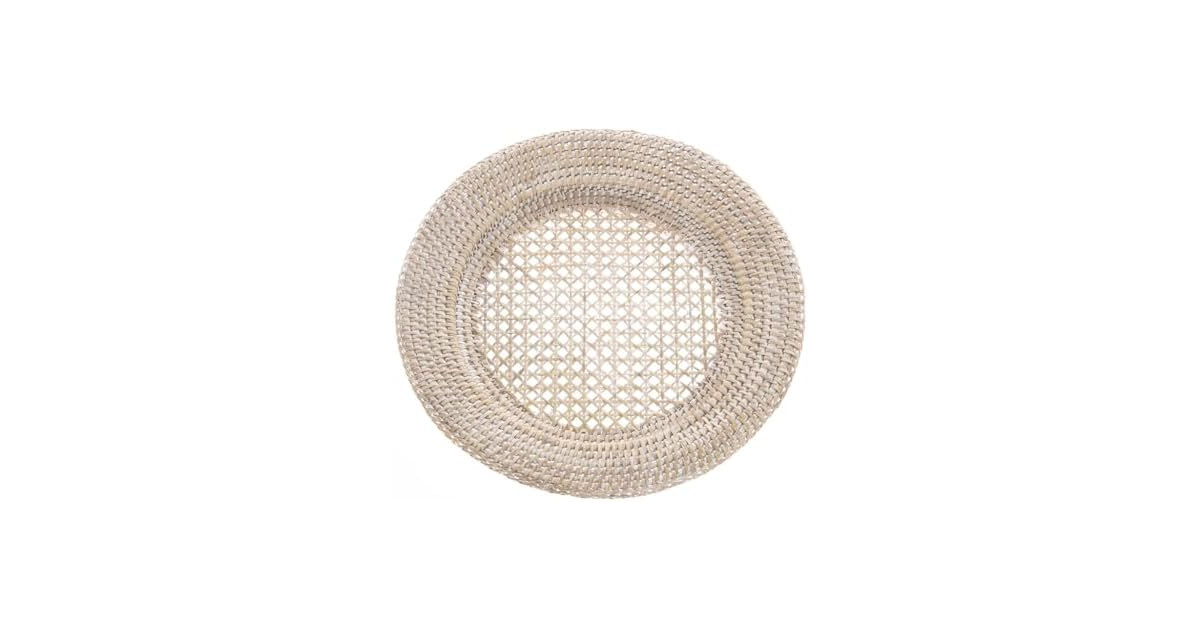 KOUBOO Round Rattan Charger Plate, White Wash (Pack of 2)