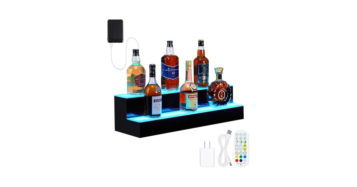 40'' LED Lighted Liquor Bottle Shelf, 2 Tier