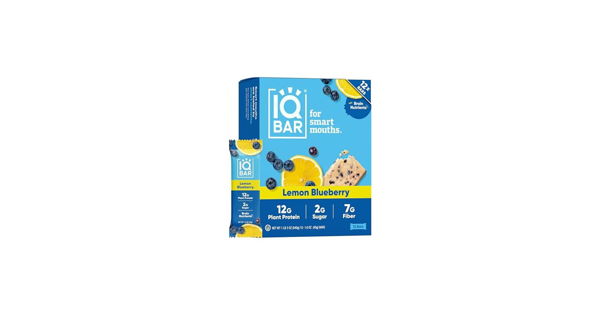 (24-Pack) IQBAR Plant Protein Bars: Lemon Blueberry