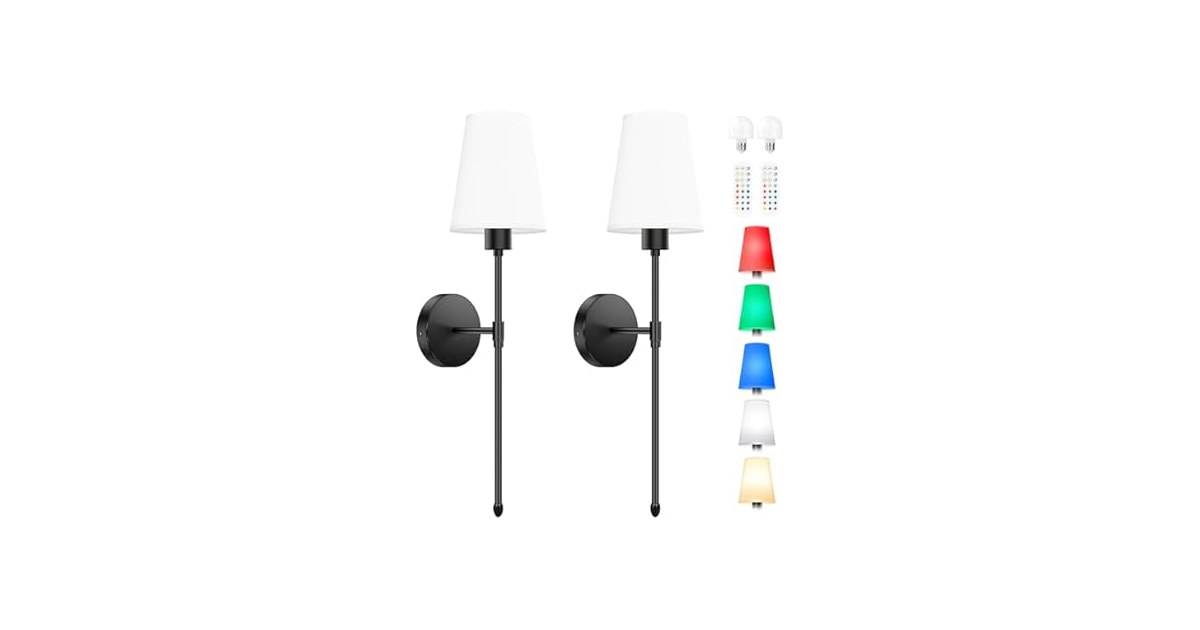 VerRon Battery Operated Wall Sconces Set of 2, Black