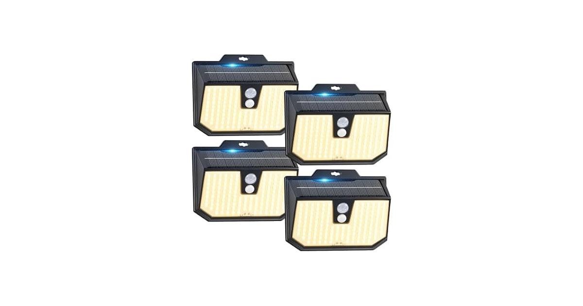 Brightever 4 Packs Solar Outdoor Motion Sensor Lights with 3 Lighting Modes