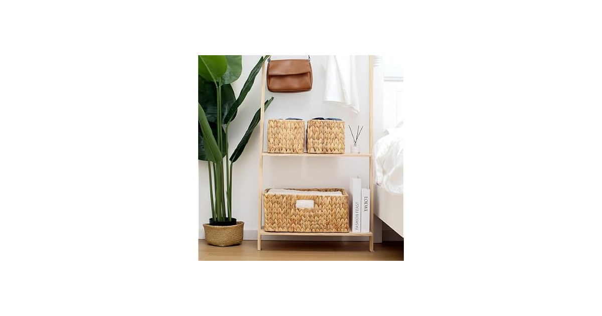 JS HOME Water Hyacinth Wicker Storage Baskets
