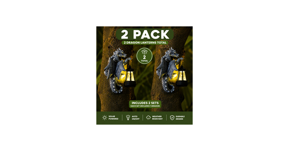 2 Pack Solar Dragon Tree Hugger Garden Statue