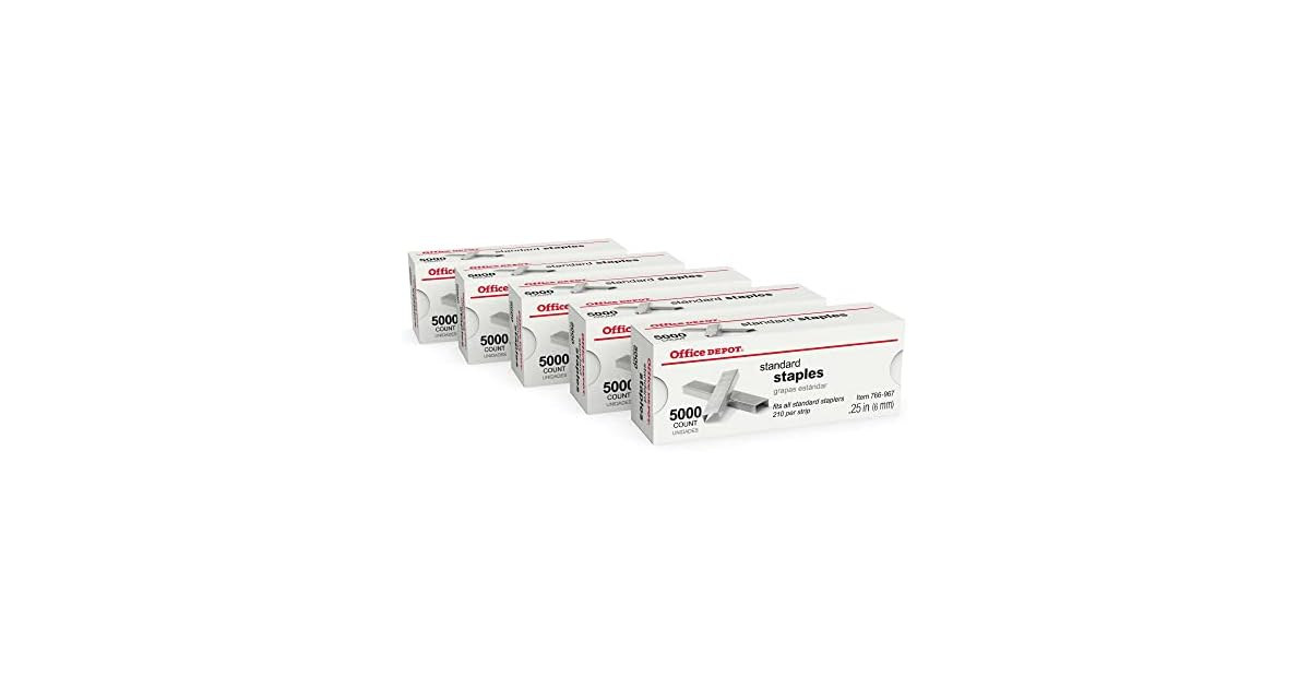 Office Depot Standard Staples, 1/4in., Pack of 5 Boxes, 2665