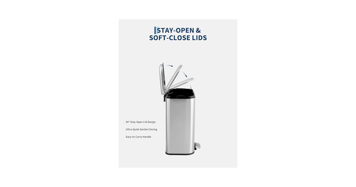 Takywep 12L Rectangular Stainless Steel Trash Can