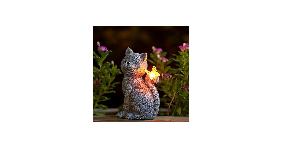 Solar Outdoor Cat Statue Décor