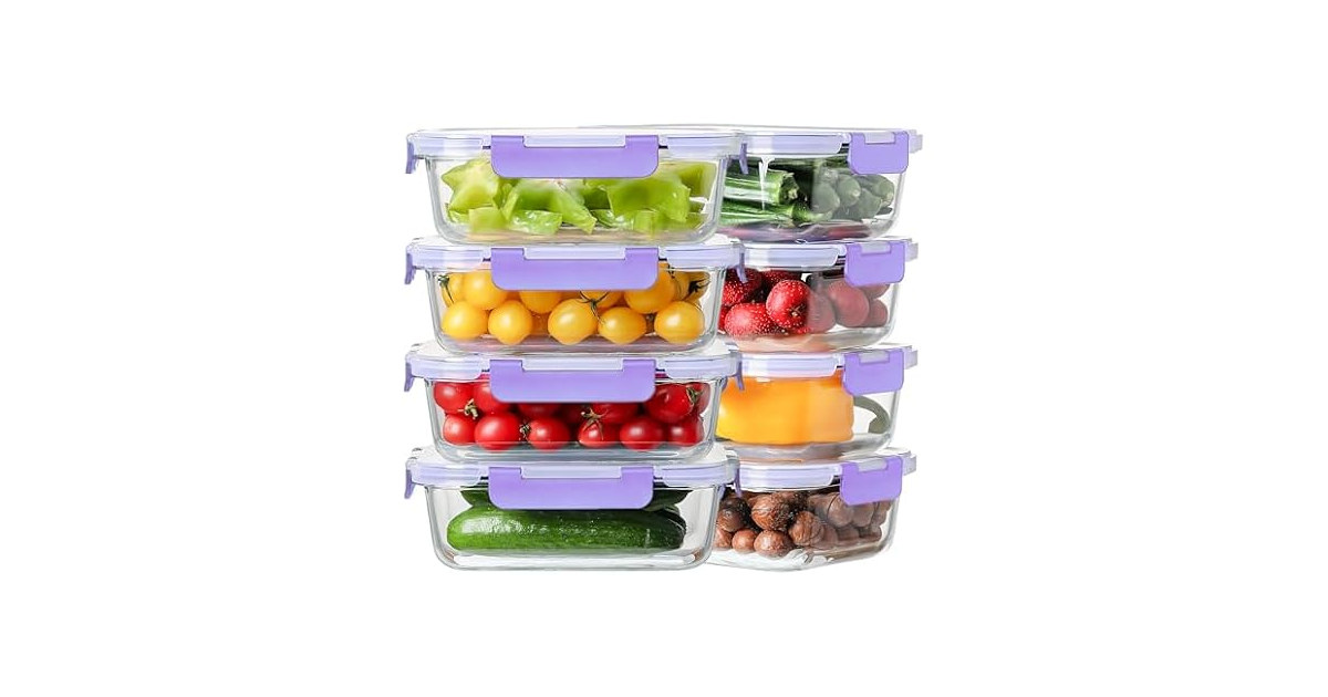 HOMBERKING 8-Pk 36oz Large Glass Meal Prep Containers, Purp