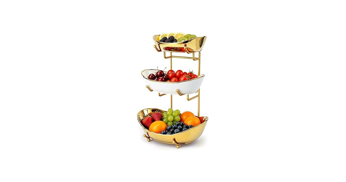 HOMKULA 3 Tier Ceramic Fruit Basket