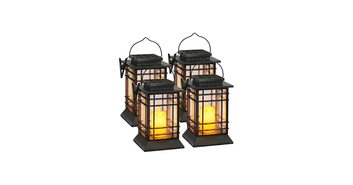 Brightever 4-Pack Solar Lanterns Outdoor Lights, Hanging Solar Lights