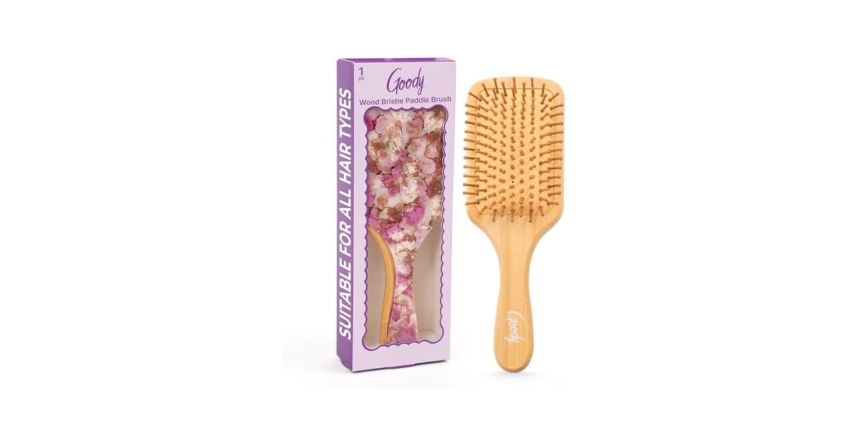 Goody Paddle Brush, Pink Floral, Bamboo Bristles f