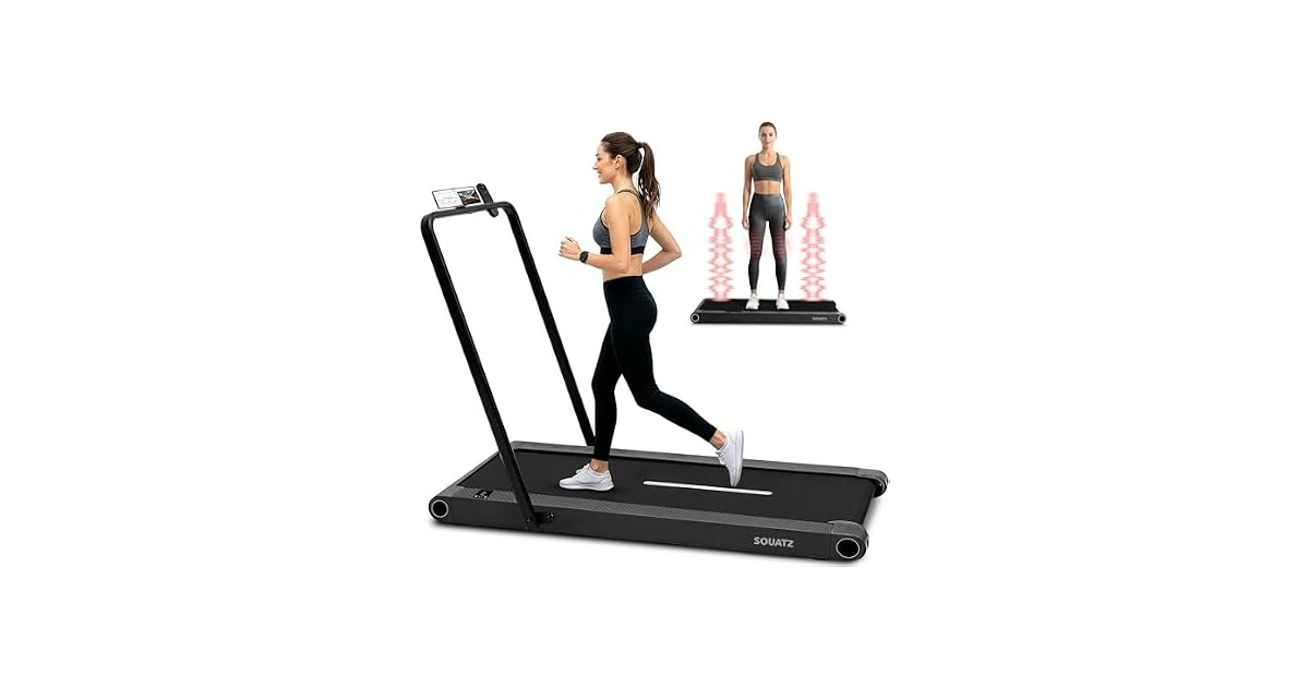 Squatz 2‑in‑1 Treadmill w/ Handlebar & Vibration Plates (Matte Black)