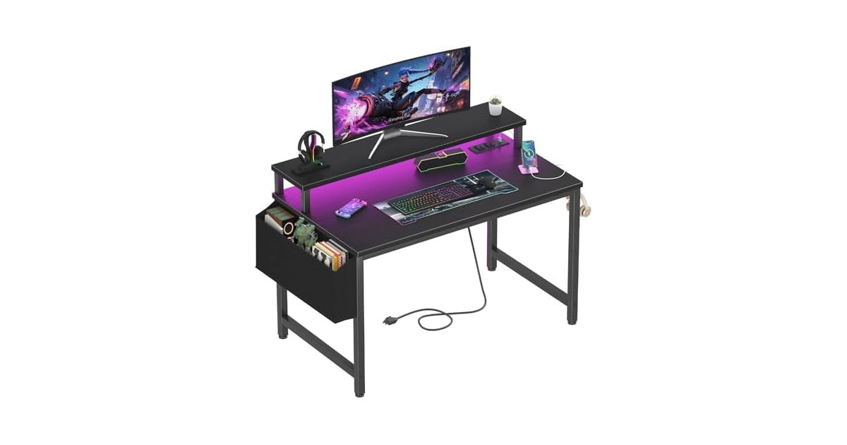 Lufeiya 32in Desk w/Outlets LED Lights