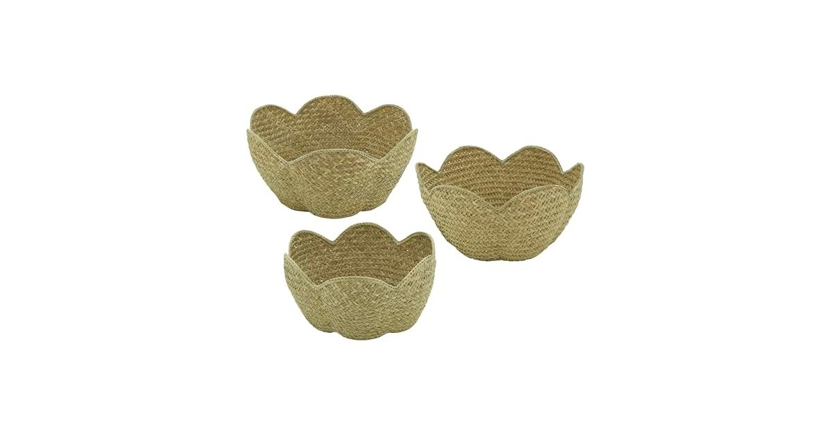 SARO LIFESTYLE Scalloped Seagrass Storage Baskets (Set of 3)