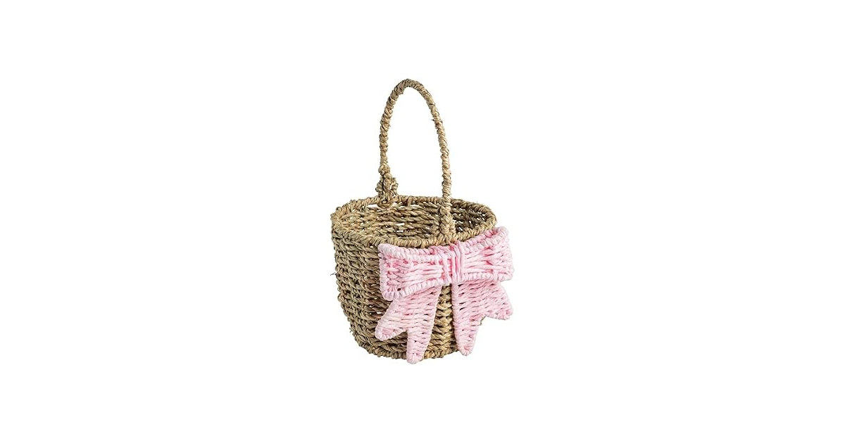 Mud Pie Pink Woven Bow Easter Basket