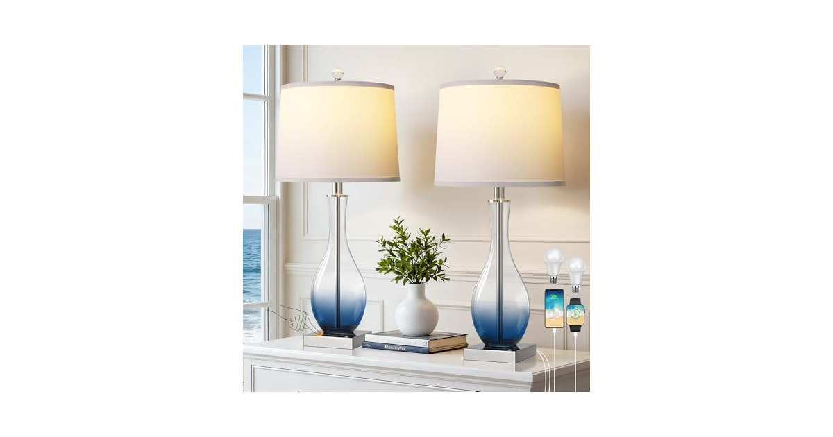 WIHTU 27" Navy Blue Bedside Desk Lamps
