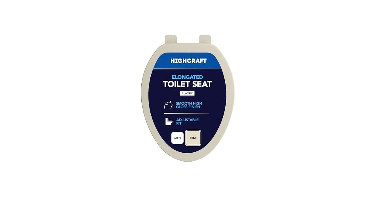 Highcraft B1TSPE Elongated Plastic Toilet Seat, Bone