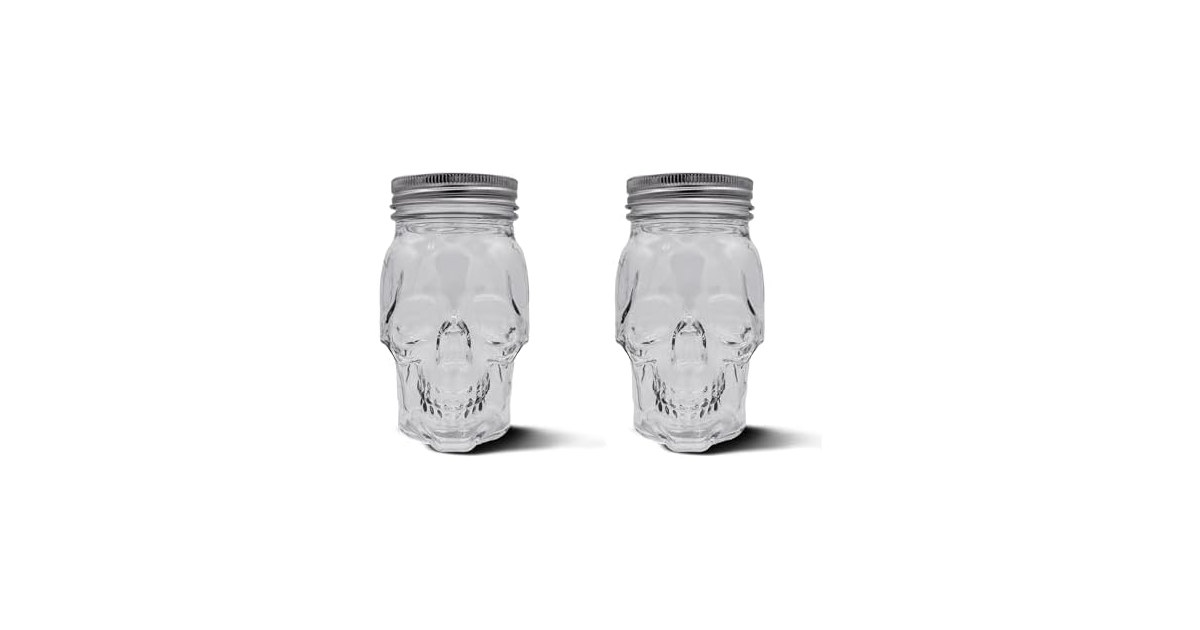 Skull Mason Jar Glass Container Set (16 oz)