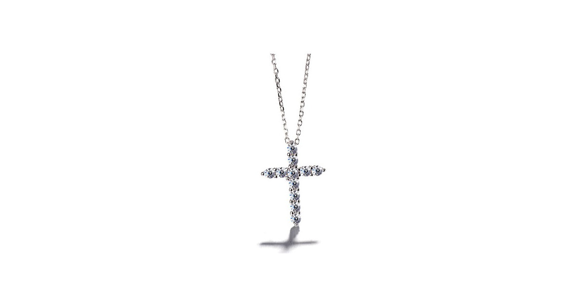 14K White Gold Plated Cross Necklace