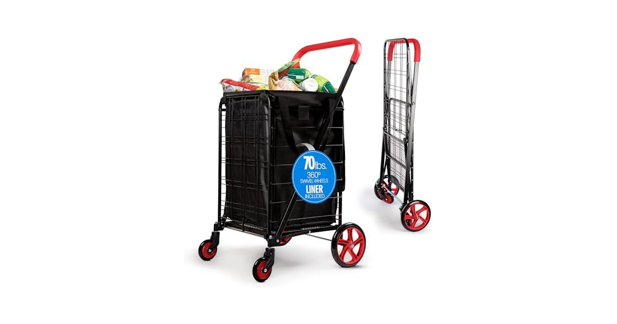 SereneLife Folding Shopping Cart Red