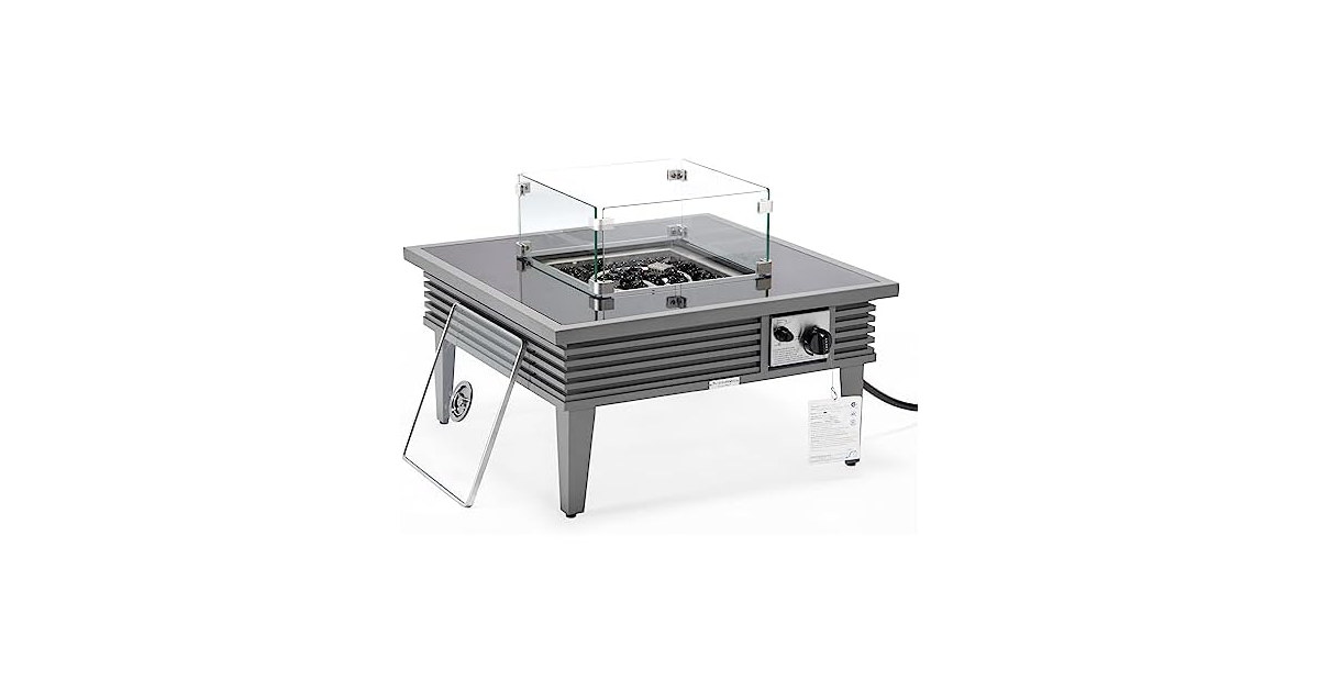 LeisureMod Walbrooke Modern Outdoor Square Fire Pit Table with Slats
