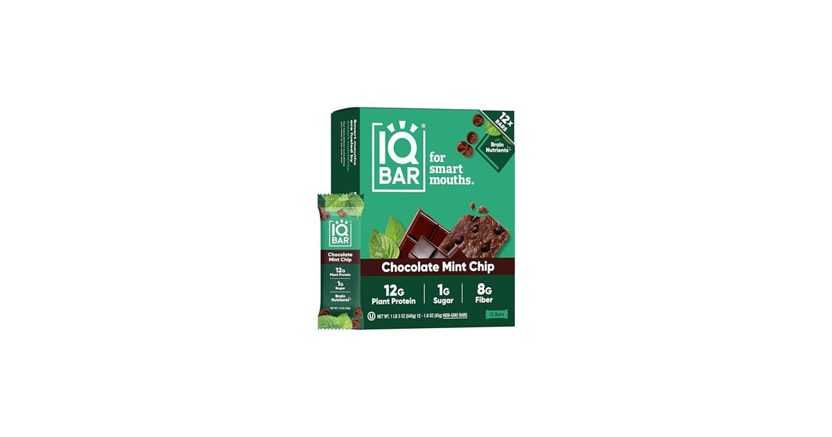 (24-Pack) IQBAR Plant Protein Bars: Chocolate Mint Chip