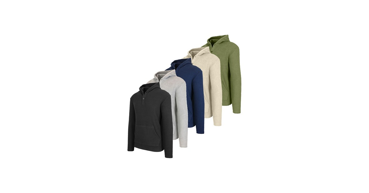 3Pk Mens Waffle Thermal Henley Hoodie